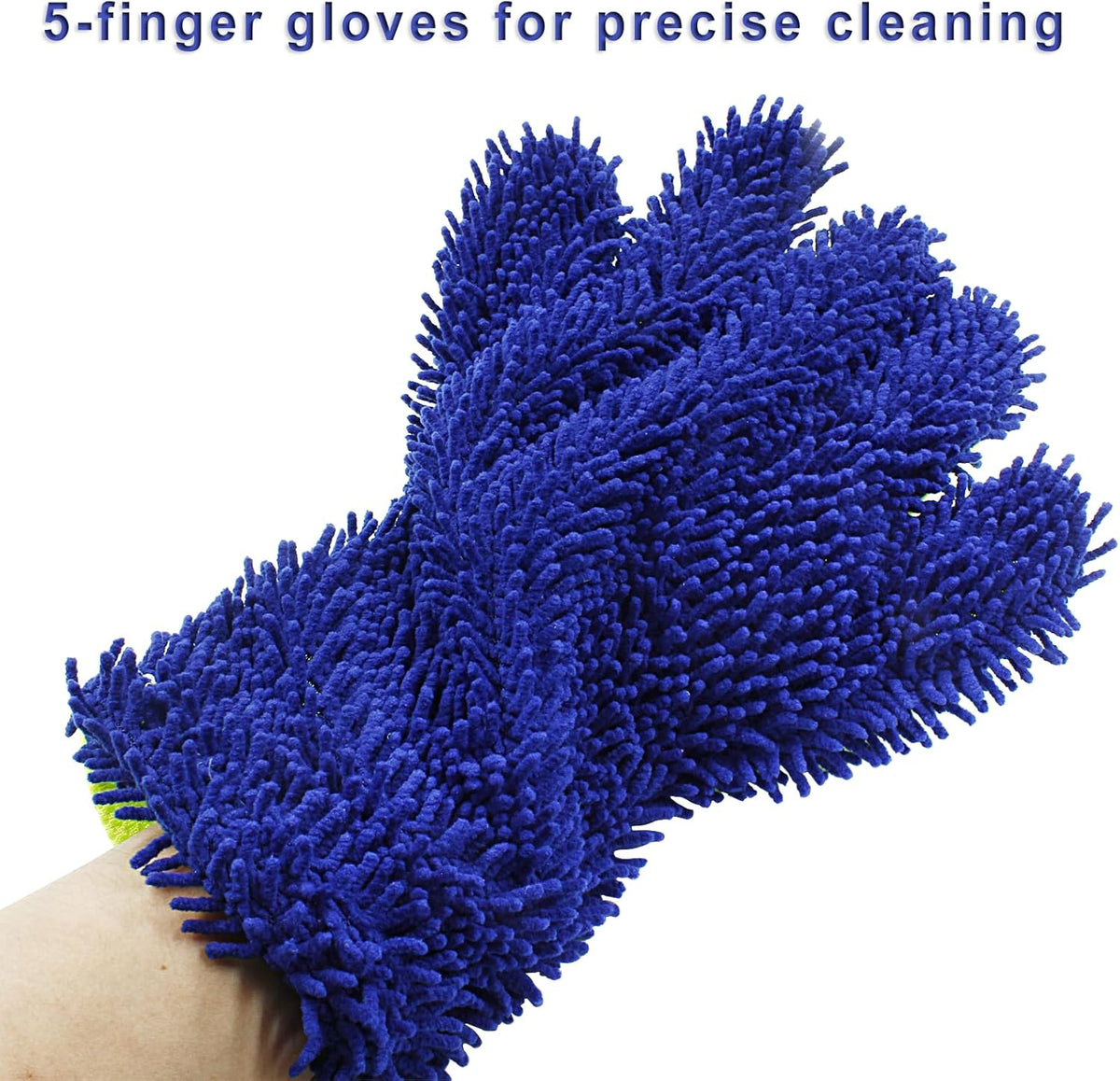 BokWin 2-Pack Car Wash Mitt Scratch Free, 5-Finger Microfiber Wash Mitts, Car Interior Exterior Cleaning Gloves, Auto Chenille Washing Sponge Kits for Cleaning Wheel Tight Spot