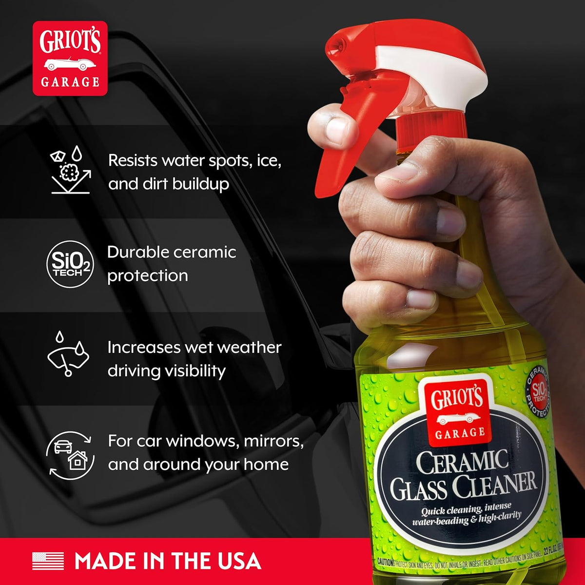 Griot's Garage Ceramic Glass Cleaner Spray for Car Windows, Windshields, Mirrors and Home Use, Cleans and Protects, Streak-Free, 11009, One Gallon