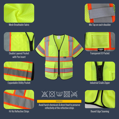 JKSafety Safety Vest for men women Hi Vis Reflective Vest with Pockets and Zipper High Visibility Meet ANSI Standard（BX320