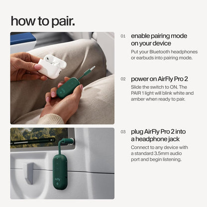 AirFly Pro 2 Deluxe – Bluetooth Adapter for Airplane, Pair 2 AirPods or Wireless Headphones – 3.5mm AUX Bluetooth Transmitter/Receiver for Cars, Boats, Treadmills, TVs – Airplane Travel Essentials