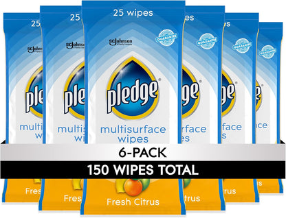 Pledge Multisurface Cleaning Wipes, pH Balanced, Fresh Citrus, 25 Count