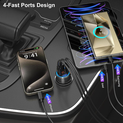 USB C Car Charger 3 Pack, Costyle 65W 4 Port Car Power Adapter with Voltmeter PD 30W/QC 3.0 Fast Charging Cigarette Lighter USB Charger Plug for iPhone 16/15/14/13/12/11 Pro Max/Pad,Android(Black)