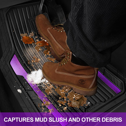 CAR PASS Heavy Duty Rubber Car Mats Metallic, Aluminum Film All Weather Floor Mats Waterproof Universal Trim to Fit Automotive SUV Sedan Van 4 Piece Anodized Deep Dish Two-Tone Sporty Black Red Chrome