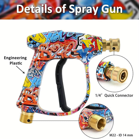 BEAR FORCE Pressure Washer Spray Gun Power Washer Short Gun with M22-ID14mm & Foam Cannon Foam Gun with 5 Nozzles Tips #035 & 3/8'' Quick Connector Swivel, Additional Orifice Nozzle 1.10mm Car Washing