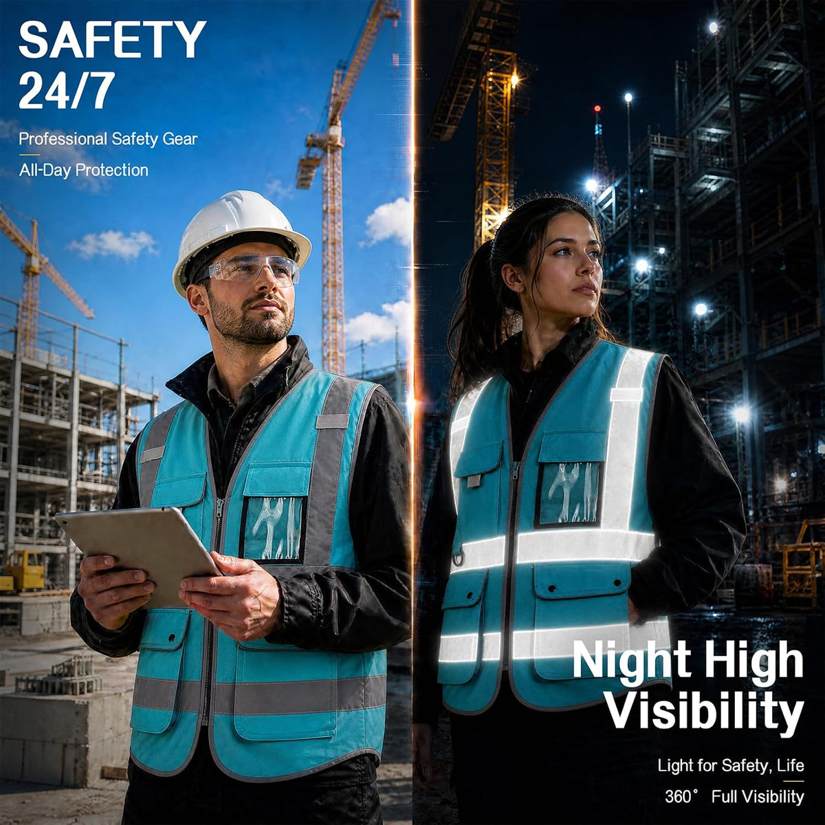XIAKE Reflective Safety Vest for Men & Women High Visibility Class 2 Vest with Pockets Meets ANSI Standards