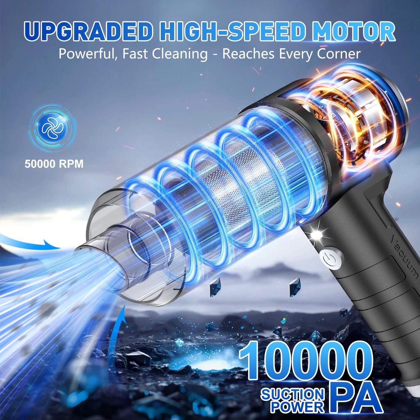 KMM Handheld Car Vacuum Cleaner, 10000PA Vacuum Cleaner & Air Duster, 120W High Power Hand Held Vacuum Cordless, Portable Vacuum Rechargeable with Multi-Nozzles & LED Light for Car, Home, Pet, Office