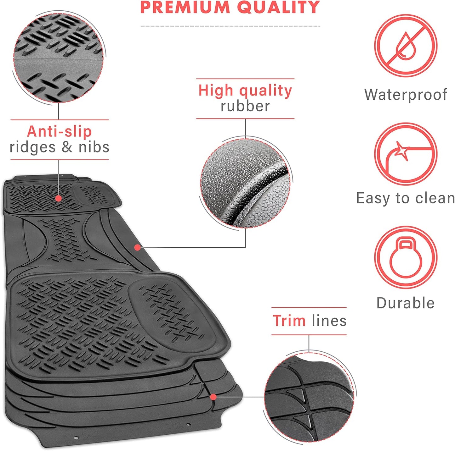 VaygWay Heavy Duty Cargo Liner Trunk Floor Mat – All Weather Trunk Protection Floor Mat - Black Rubber Trimmable Durable Cargo Auto Mat – Universal Fit Car SUV Truck Auto