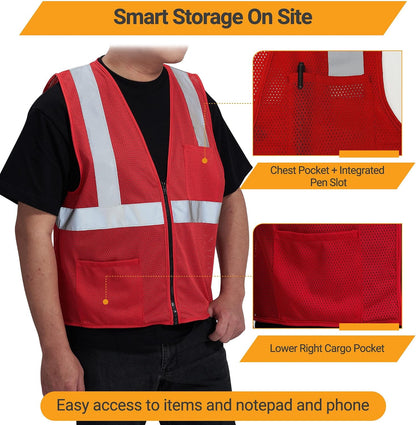 AYKRM 2 Pocket Mesh High Visibility Reflective Safety Vest for men & Women ANSI/ISEA 107 Standards