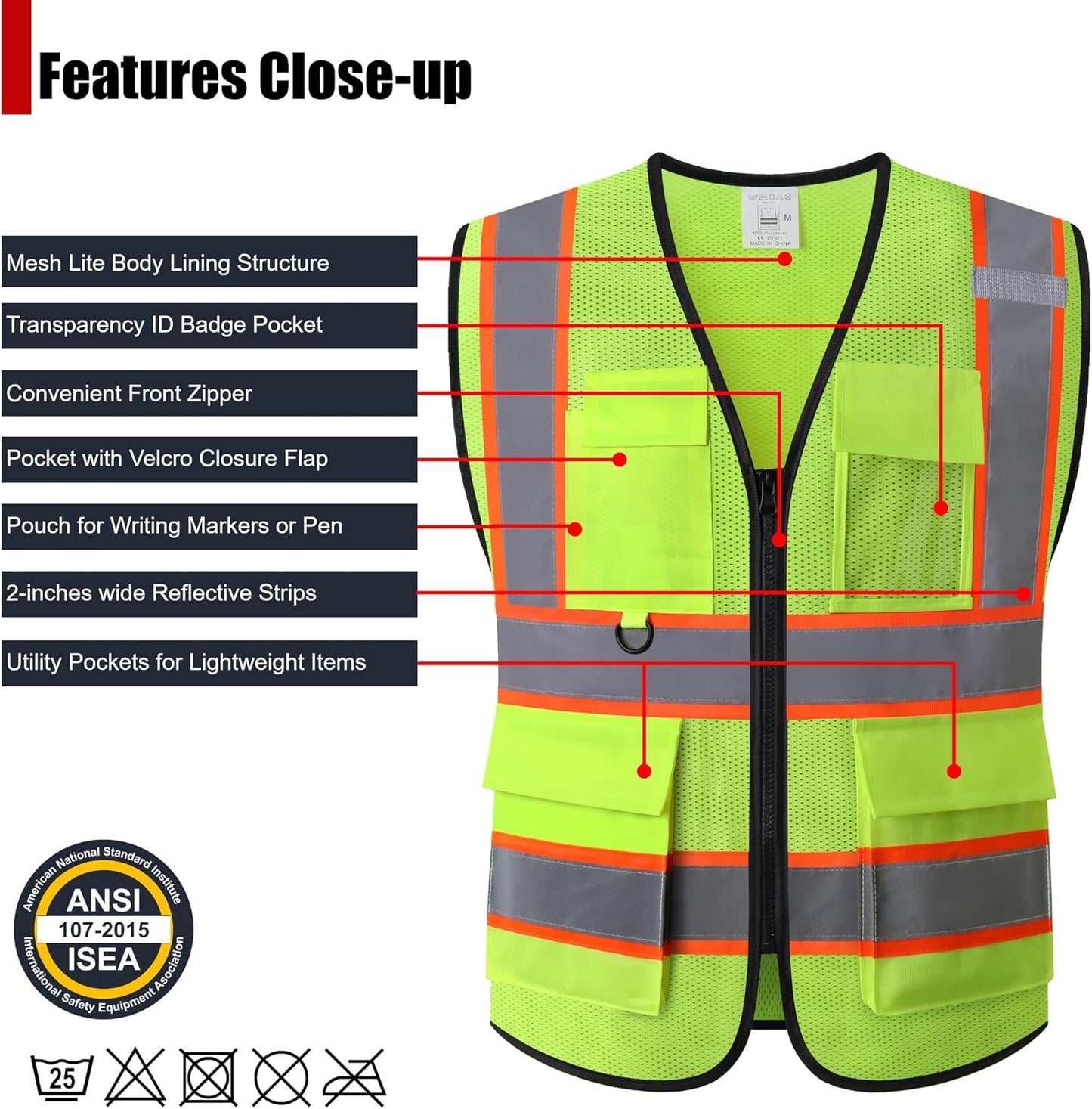 Safety Vest for Men Women Hi Vis Vest with Pockets Mesh High Visibility Vests Meets ANSI/ISEA Standards