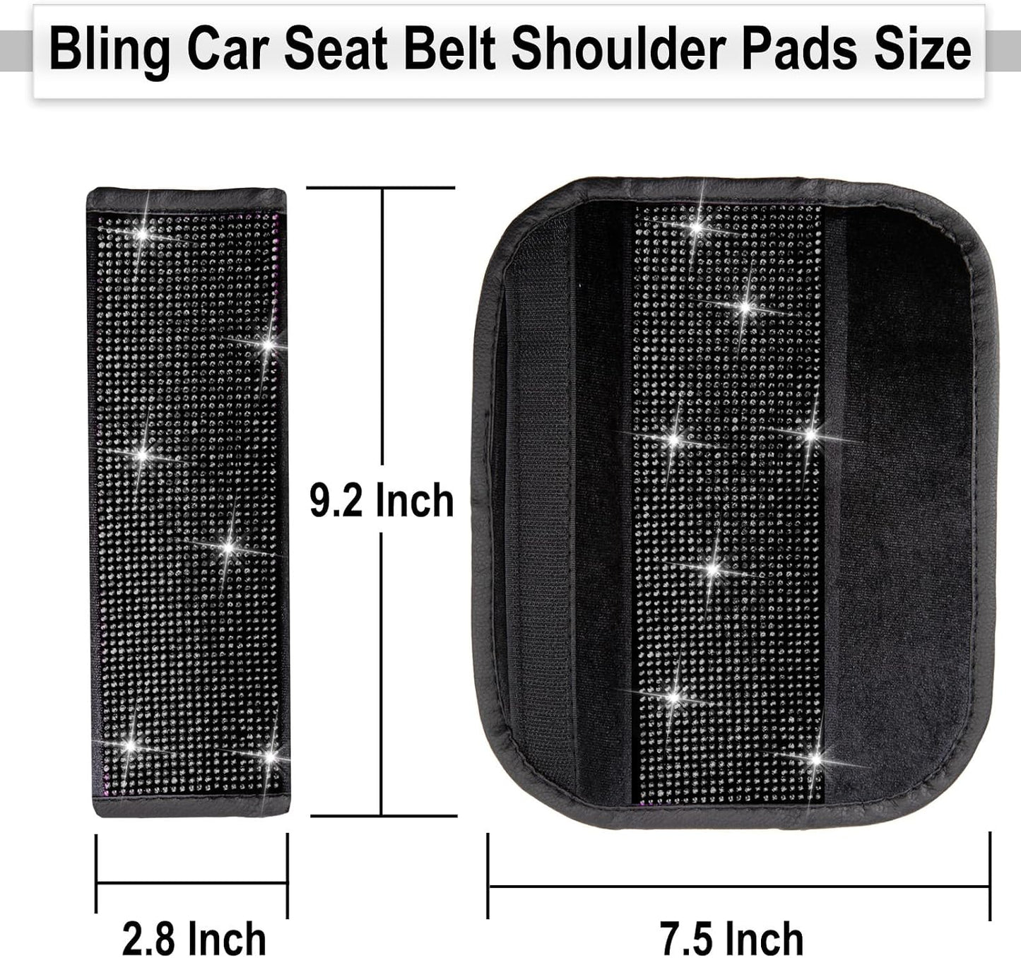 ecocstm 2 PCS Bling Car Seat Belt Shoulder Pads, Bling Seat Belt Covers with Bling Rhinestones, Car Accessories Seatbelt Strap Pad with Crystal Diamond for Car, Truck, SUV (White Diamond)