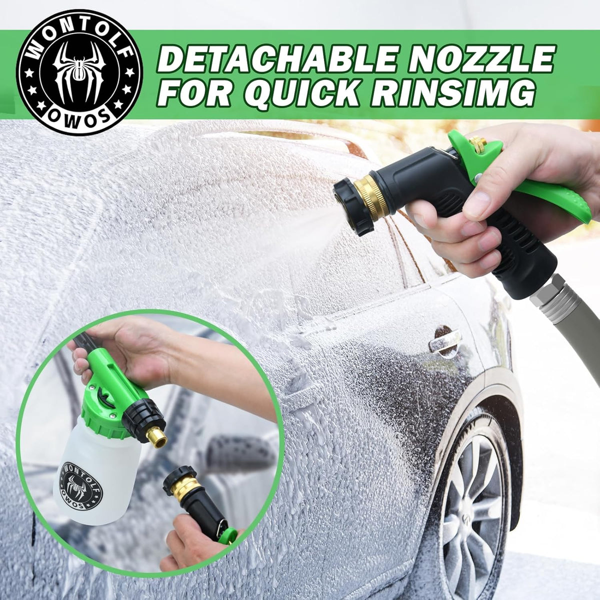 Wontolf Car Wash Foam Gun Foam Cannon Sprayer Kit with Car Wash Soap, Microfiber Car Wash Mitt, Storage Bag - Car Wash Kit - Snow Foam Blaster - Connects to Garden Hose - Car Accessories for Men