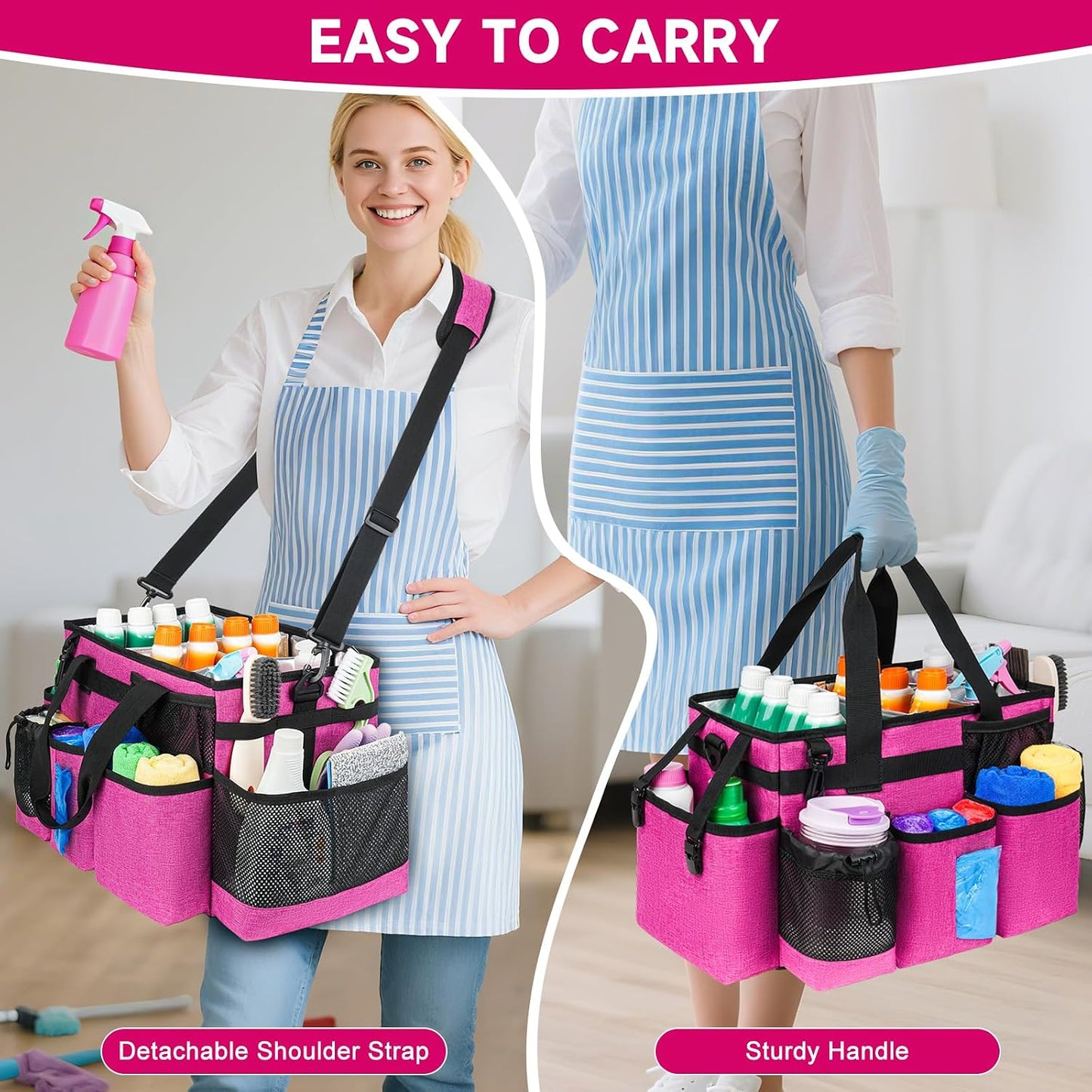 Cleaning Caddy Bag, Cleaning Supplies Organizer for Housekeepers, Housekeeping Caddy with Handle and Detachable Padded Cushion, Black