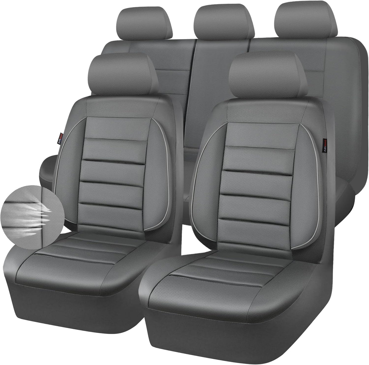 CAR PASS Leather Seat Covers Full Set Universal Water Resistant 3D Foam Back Support, Luxury Comfort Automotive 5 Seat Covers All Season Fit for SUV,Sedan,Van, Airbag Compatible Elegance(Pure Black)