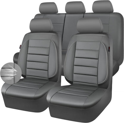 CAR PASS Leather Seat Covers Full Set Universal Water Resistant 3D Foam Back Support, Luxury Comfort Automotive 5 Seat Covers All Season Fit for SUV,Sedan,Van, Airbag Compatible Elegance(Pure Black)