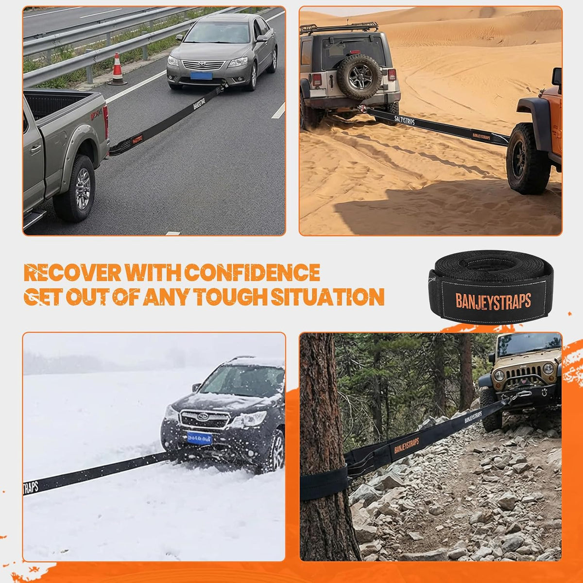 45,000 lb Recovery Tow Strap Kit with 3/4" Shackles（2pcs） - 4" x20' Heavy Duty Snatch Strap for Off-Road Truck & Jeep Recovery, Includes Storage Bag for SUV & 4x4 Vehicle Emergency