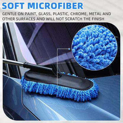 Tanlade 2 Pack Microfiber Car Duster Exterior Scratch Free with Extendable Handle Soft Car Duster Kit for Cleaning Dust Brush Set for Exterior Interior Cleaning Tools (Blue Gray)