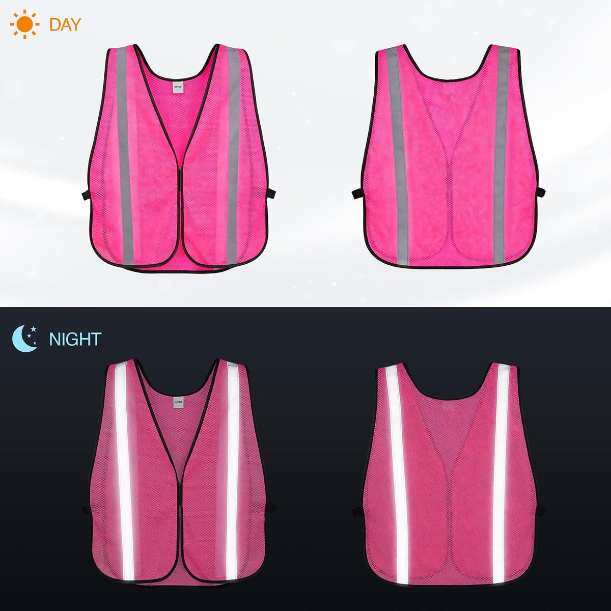 KAYGO High Visibility Safety Vest 1-Inch Reflective Strips Front/Back, KG0008, Breathable Mesh, One Size, Unisex
