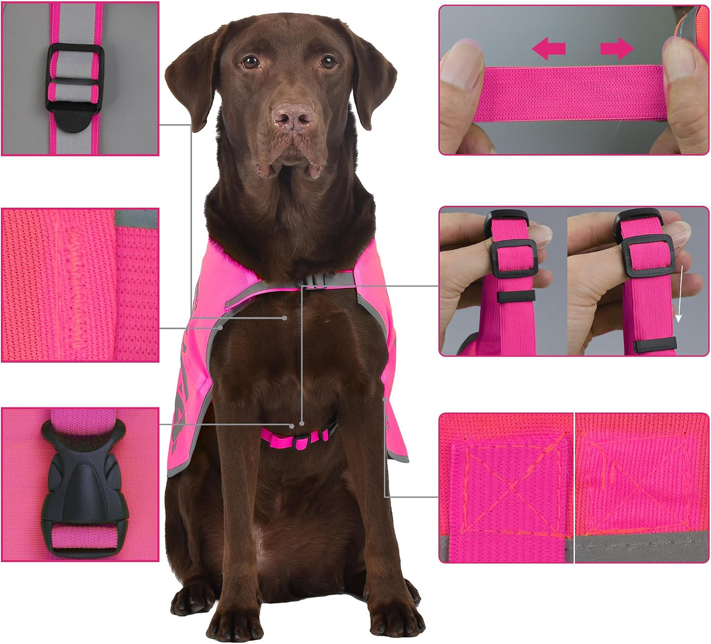 Pink Reflective Dog Vest for Large Breeds,High Visibility Dog Safety Vest Harness with Removable Bell Keep Safe from Hunting, Training & Cars Accidents