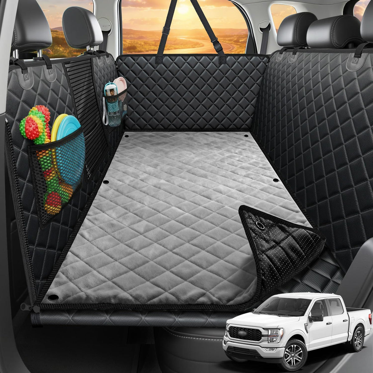 URPOWER 2026 Upgraded Back Seat Extender for Dogs - Large Hard Bottom Dog Car Seat Cover Holds 550lbs, Waterproof Dog Hammock Pet Bed with High-Density Foam Non-Slip Backseat Protector