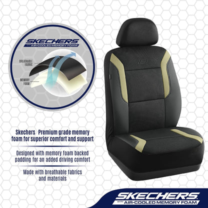 Skechers Memory Foam Seat Covers, Air Cool Mesh Thick Car Seat Covers, Car Seat Covers Front Seats Airbag Compatible, Universal Automotive Comfort for Most Cars, Vans, Trucks, SUV,Black