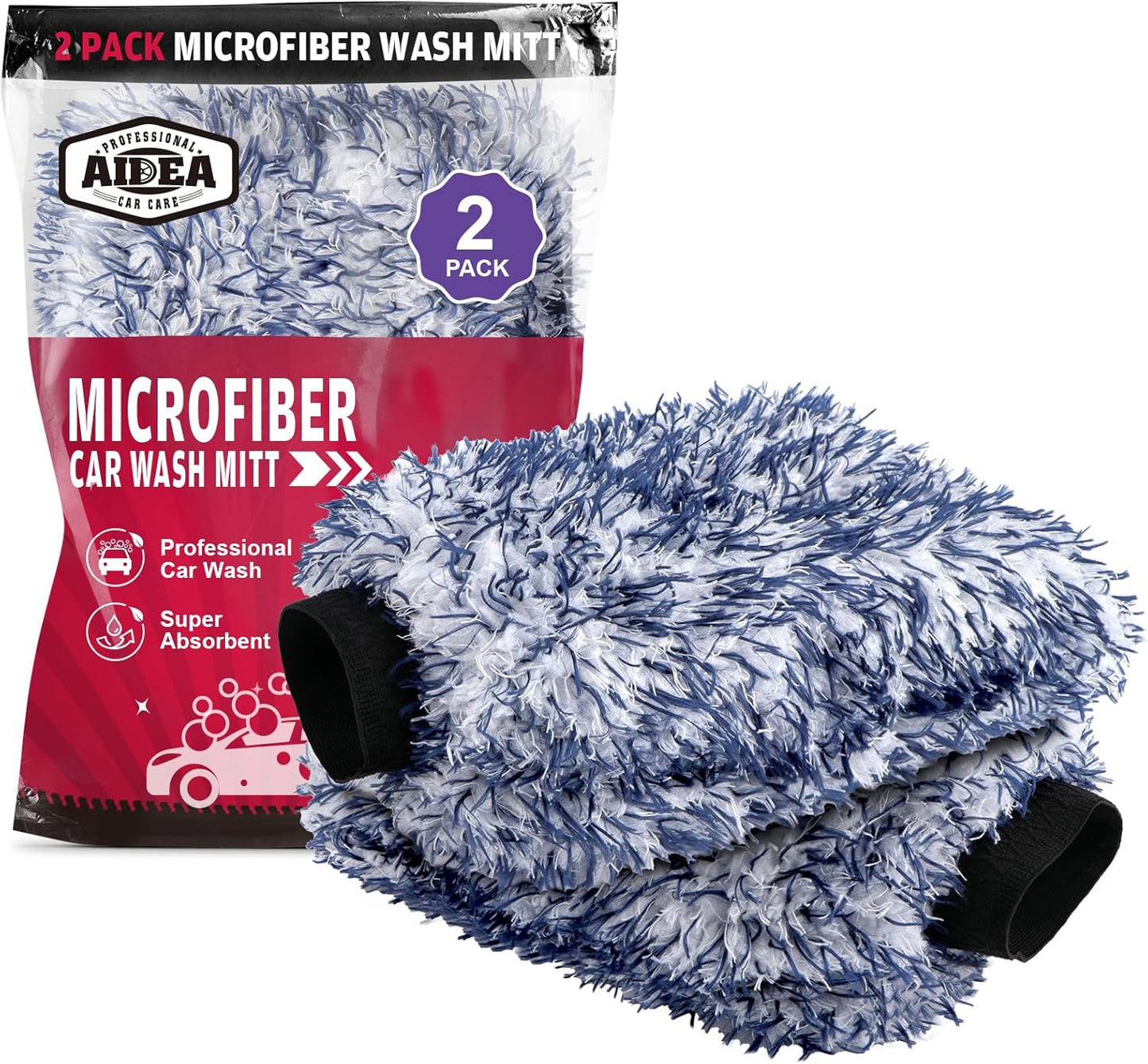 AIDEA Car Wash Mitt Microfiber, 1PK-Scratch-Free& Lint-Free, Premium Chenille Microfiber Mitt Car Wash Brush-Green Regular Size (7.12''X10.14'')