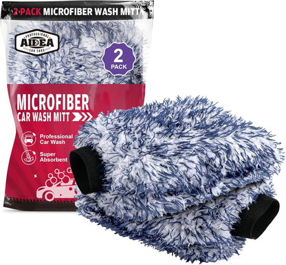 AIDEA Car Wash Mitt Microfiber, 1PK-Scratch-Free& Lint-Free, Premium Chenille Microfiber Mitt Car Wash Brush-Green Regular Size (7.12''X10.14'')