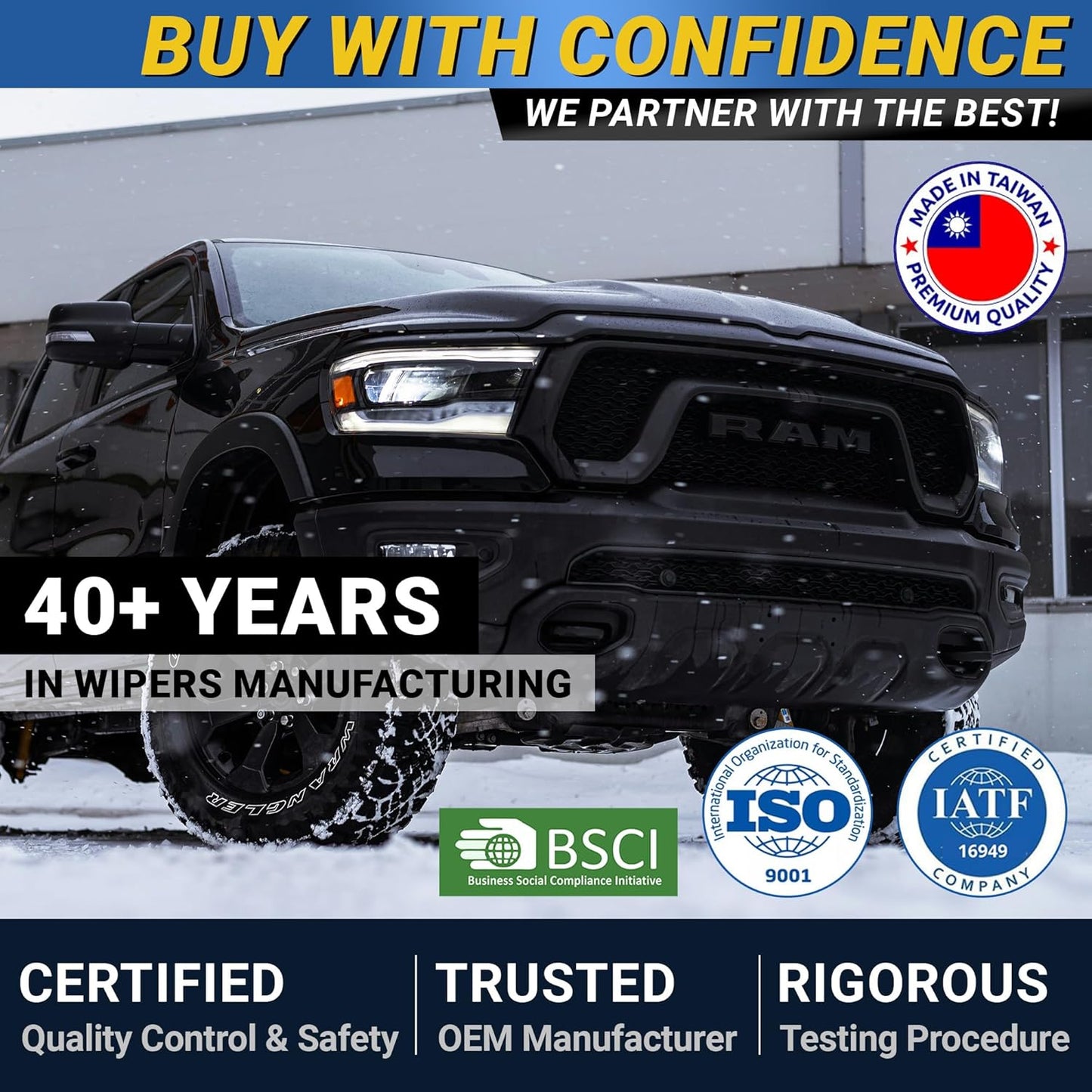 Premium Silicone Carbon Fiber Windshield Wiper Blades 22" & 20" - Patented All-Season, Quiet & Smooth Streak-Free Clean Wipe, OEM Quality, Front Automotive Replacement Wipers for Car & Truck (2 Pack)