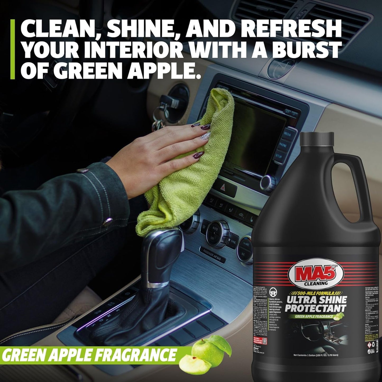 MA5X Ultra Shine Protectant | Car Interior Cleaner | Multi-Surface Car Interior Protectant with Green Apple Scent | UV Resistant | 32oz Spray Bottle | Pack of 1