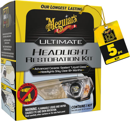 Meguiar's Two Step Car Headlight Restoration Kit, Headlight Cleaner Restores Clear Car Plastic and Protects from Re-Oxidation, Includes Coating and Cleaning Solution - 4 Count (1 Pack)