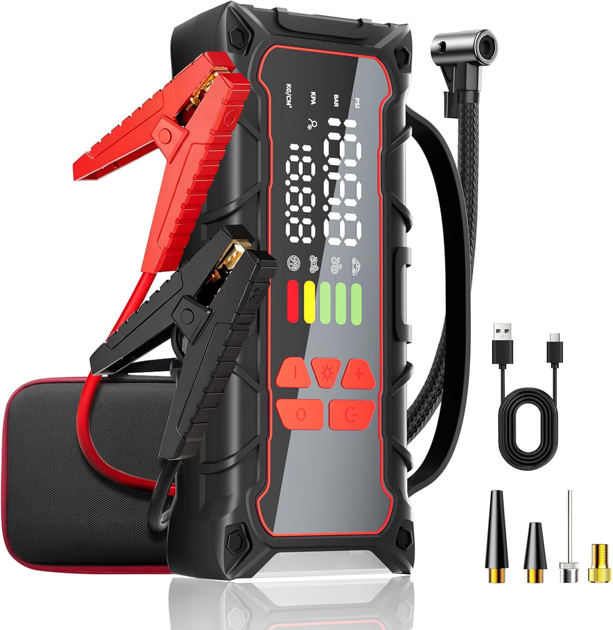 5000A Car Battery Jump Starter with Air Compressor 160PSI, Car Battery Charger 7.0L Gas/6.0L Diesel, Jumper Box for Car Battery with Tire Inflator & Power Bank& Jumper Cables, Father's Day