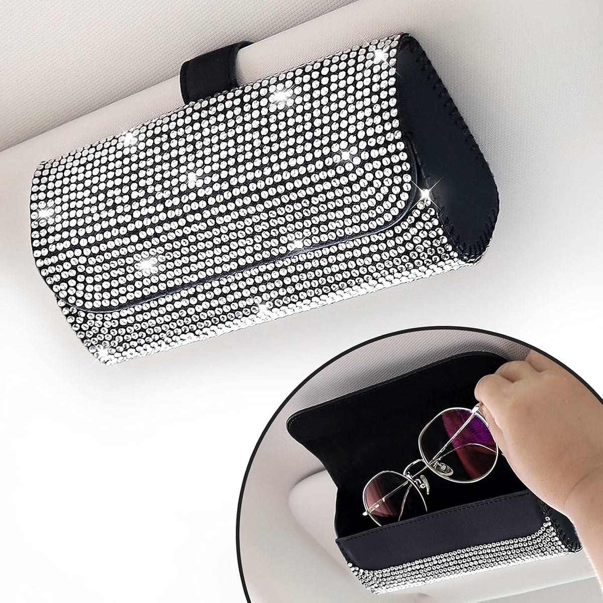 Accmor Sunglasses Holder for Car Sun Visor, Auto Eyeglasses Protective Storage Case, Vehicle Visor Accessories Organizer Box