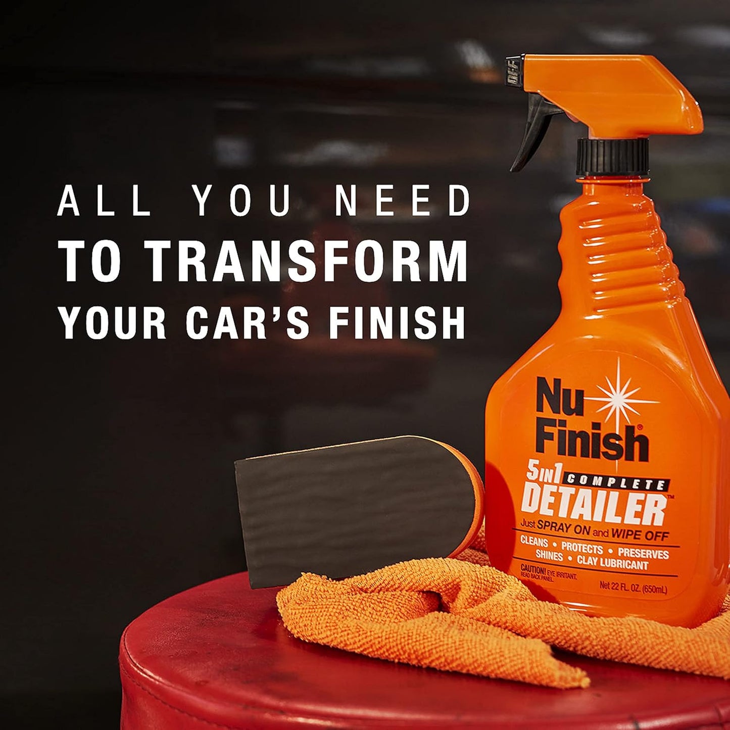 5-in-1 Complete Detailer Spray with Towel by Nu Finish, Preserves and Protects Car Detailing, Includes 1 Microfiber Towel, 22 Oz Spray