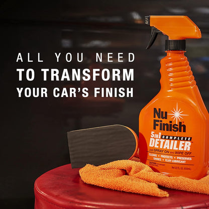 5-in-1 Complete Detailer Spray with Towel by Nu Finish, Preserves and Protects Car Detailing, Includes 1 Microfiber Towel, 22 Oz Spray