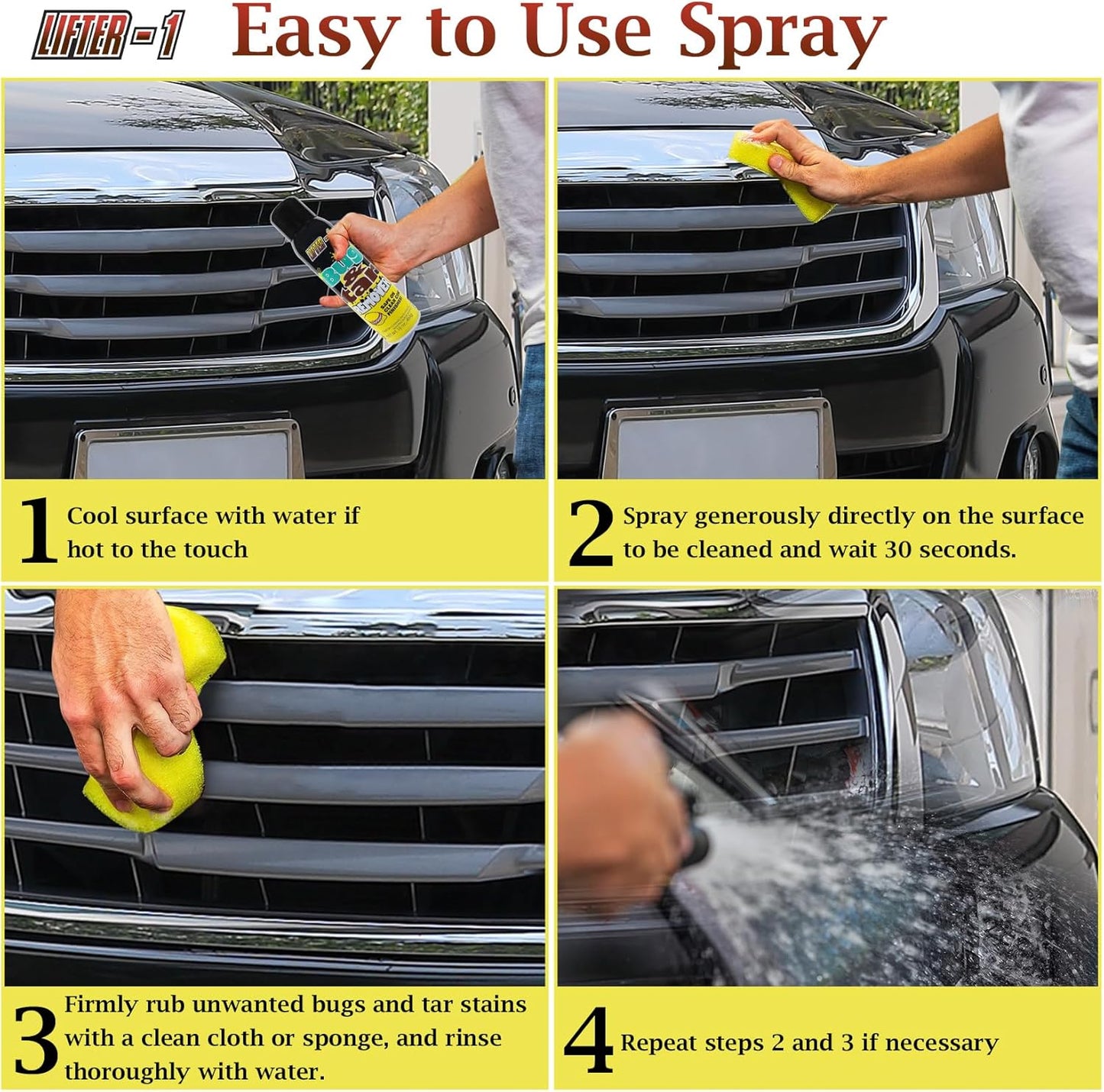 Bug and Tar Remover for Cars, Trucks, RVs, and SUVs, Fresh Citrus Spray for Stuck On Grime, Clean Auto Detailing Accessory, Streak Free Shine, Safe on Exterior Paint – Pack of 2