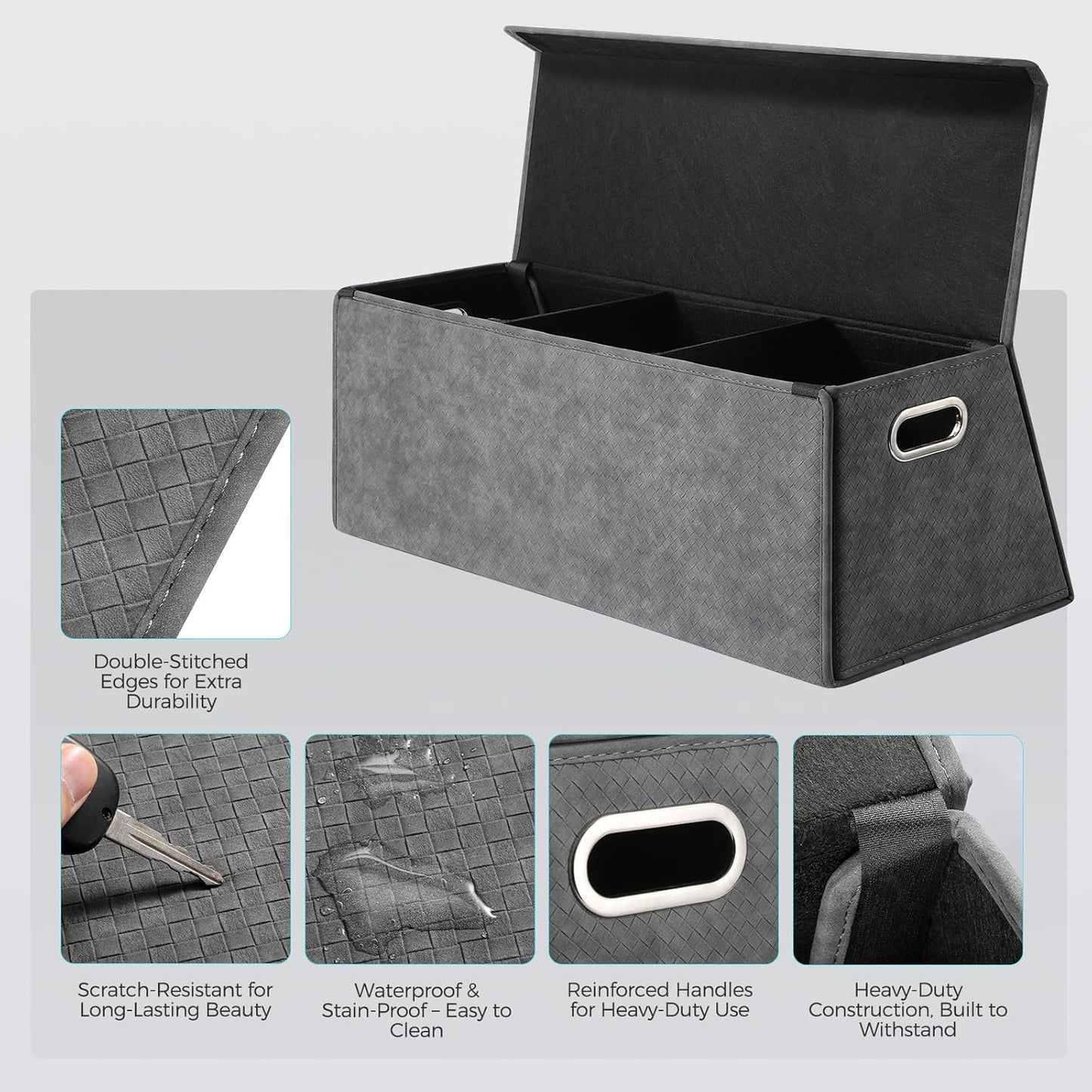 Fyzeoty Car Organizers for Trunk for Suv Sedan, Leather Storage Box,Magnetic Lid,Collapsible and Adjustable,16.5 inches