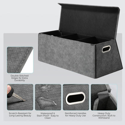 Fyzeoty Car Organizers for Trunk for Suv Sedan, Leather Storage Box,Magnetic Lid,Collapsible and Adjustable,16.5 inches