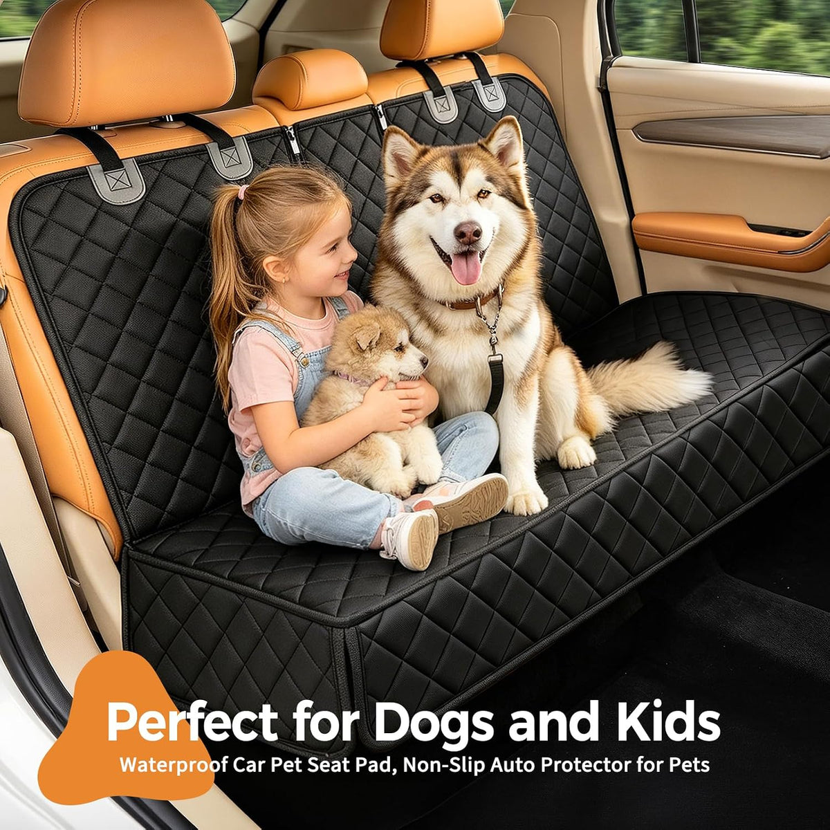 Yuntec Dog Car Seat Cover, Back Seat Cover for Dogs Pet Car Seat Protector Waterproof Rear Seat Cover Durable Car Seat Cover, fits Middle Armrest for Most Cars SUVs Trucks (53” Width)- Black