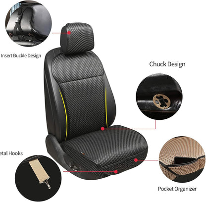 Auto Newer Luxury Breathable Car Seat Cover Fit Four Seasons, Universal Front of Car Seat Cushions, Bottom Seat Covers of Full Wrapped Edge,Universal Fit for 95% Cars,SUV,Pickup(Beige，2PCS)