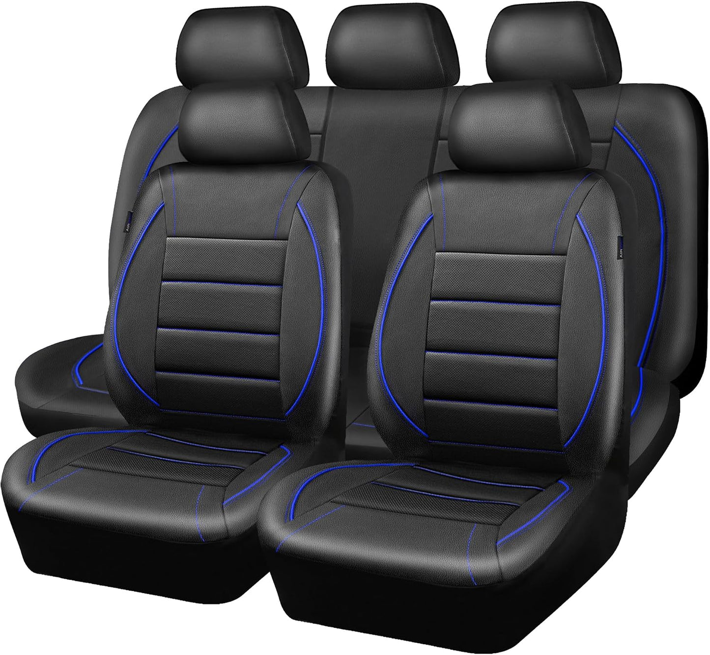 CAR PASS Universal FIT Piping Leather Two Front Seat Covers, Waterproof Faux Leather for SUV Sedan Van Truck, Airbag Compatible,Reserved Opening Holes for Headrest Covers. (Black red)