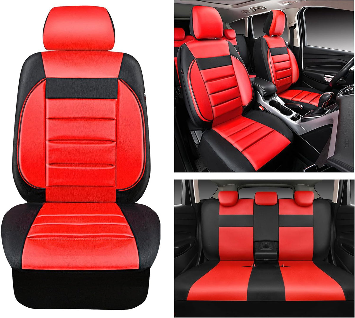 CAR PASS Faux Leather Car Seat Covers Front Seats Only, 3D Foam Support Car Seat Covers, Universal fit for Trucks Vans SUVs Sedans Automotive Comfortable, Airbag Compatible 2 Pieces Front Solid Black