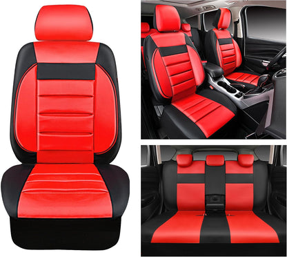 CAR PASS Faux Leather Car Seat Covers Front Seats Only, 3D Foam Support Car Seat Covers, Universal fit for Trucks Vans SUVs Sedans Automotive Comfortable, Airbag Compatible 2 Pieces Front Solid Black