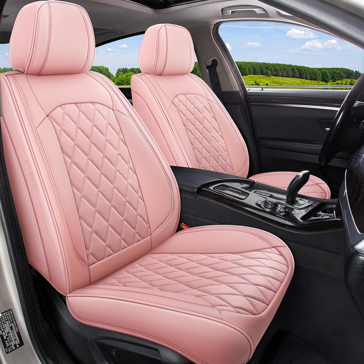 Car Seat Covers Full Set, Pink Leather Seat Covers for Car 5 Seats, Waterproof Car Seat Protector Front Seats Back Seat Cover, Automotive Carseat Cover Universal Fit for Most Cars SUV