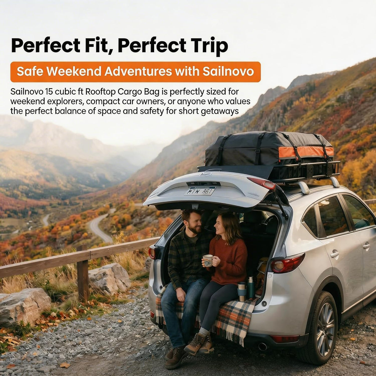 Sailnovo Car Rooftop Cargo Carrier 21 Cubic Feet, Waterproof 1000D PVC Car Roof Bag with Anti-Slip Mat, Combination Lock, Storage Bag, Door Hooks & Tie-Down Strap fit Vehicle with/Without Luggage Rack