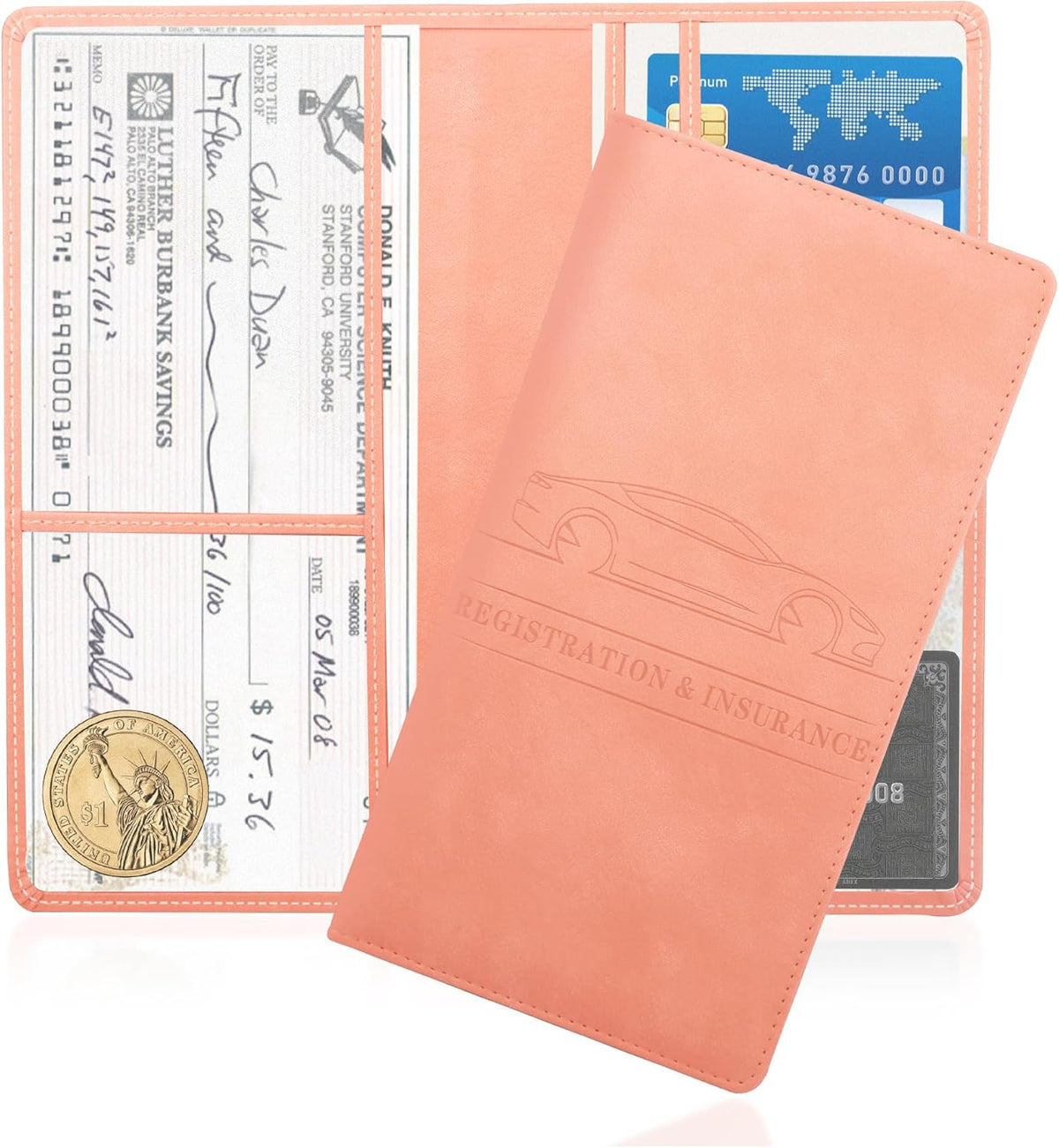 Car Registration and Insurance Holder,PU Leather Car Glove Box Organizer Car Document Holder for ID,Driver's License,Universal Car Organizer Car Accessories for Women/Men (Red)