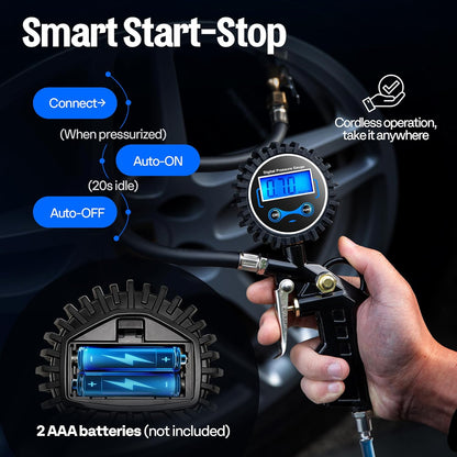 SPECSTAR 2 Pack Digital Tire Inflator with Pressure Gauge, Night Available 250 PSI Air Chuck and Compressor Accessories with Rubber Hose and Quick Connect Attachment for 0.1 Display Resolution
