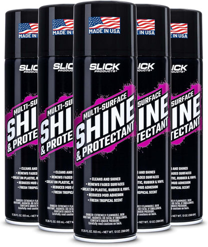 Slick Products Shine & Protectant Spray 17.35 FL OZ. - High Gloss Clear Coating Renew Vinyl, Plastic, Rubber, Trim, Tire, Car, Truck, Motorcycle, Dirt Bike (3-Pack)