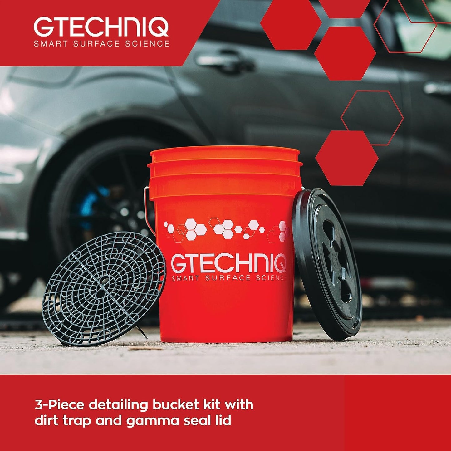 Gtechniq Bucket with Lid 20L | Includes Dirt Trap and Gamma Seal Lid, for Cleaning Car