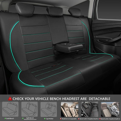CAR PASS Universal FIT Piping Leather Two Front Seat Covers, Waterproof Faux Leather for SUV Sedan Van Truck, Airbag Compatible,Reserved Opening Holes for Headrest Covers. (Black red)
