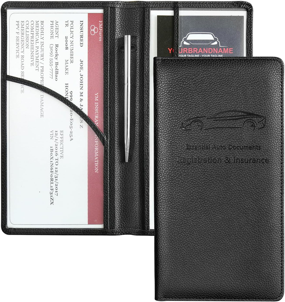 Yarnic Car Registration and Insurance Holder, Pu Leather Car Registration and Insurance Card Holder Car Document Holder for Cards, Essential Document, Driver License (Pink)