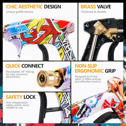 Foam Cannon Kit with Graffiti Short Pressure Washer Gun 3/8" Quick Connect M22-15mm Adapter Adjustable Snow Foam Bottle with 1/4" Quick Connect and 5 Nozzle Tips for Car Wash